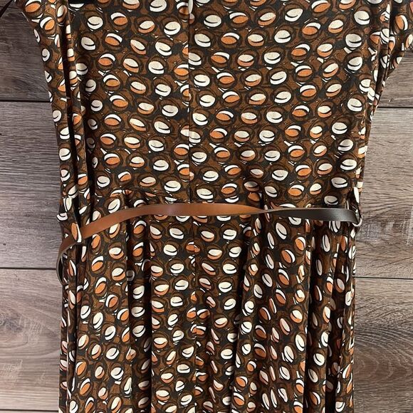 MNG COLLECTION Strapless Mini Dress Bow Belt Brown White Abstract Print Size Med - Picture 7 of 9